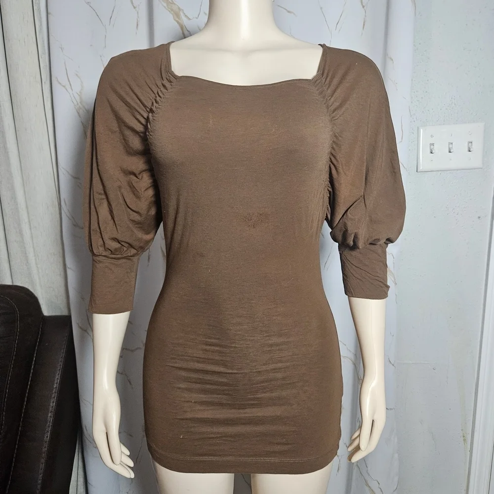 Theory Brown Puff Sleeve Dress